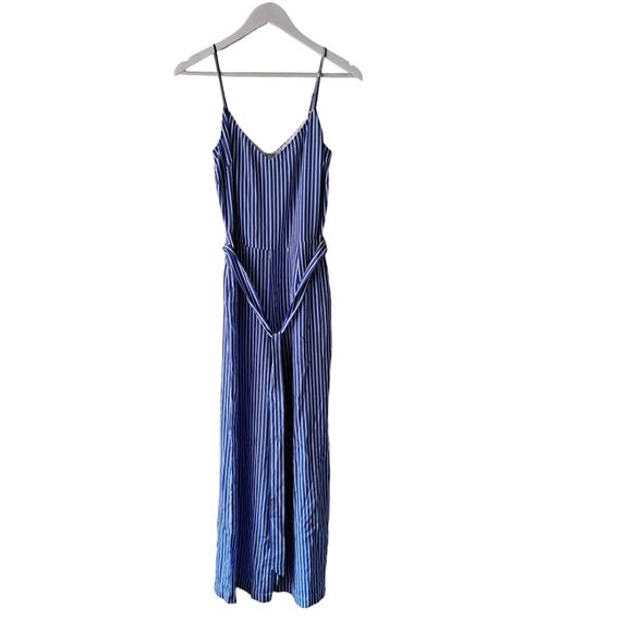NWT L'AGENCE Jaelyn Jumpsuit Silk Camisole Wide-Leg Blue White Stripe Size 2